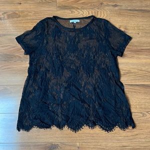 Black Glamorous See Through Lace Floral Top